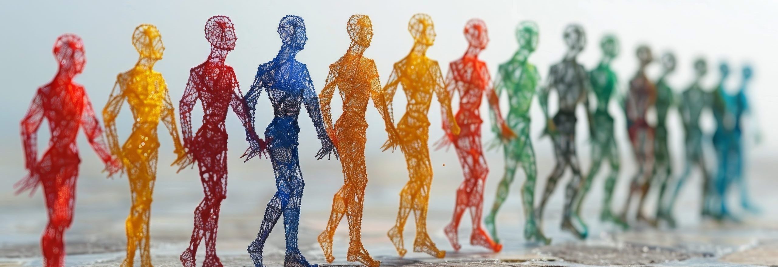 A modern set of human body logos, people shapes, and linear colored stylized figures. Use for fitness, wellness, sports competitions, danc logos, or other activities that come together as a